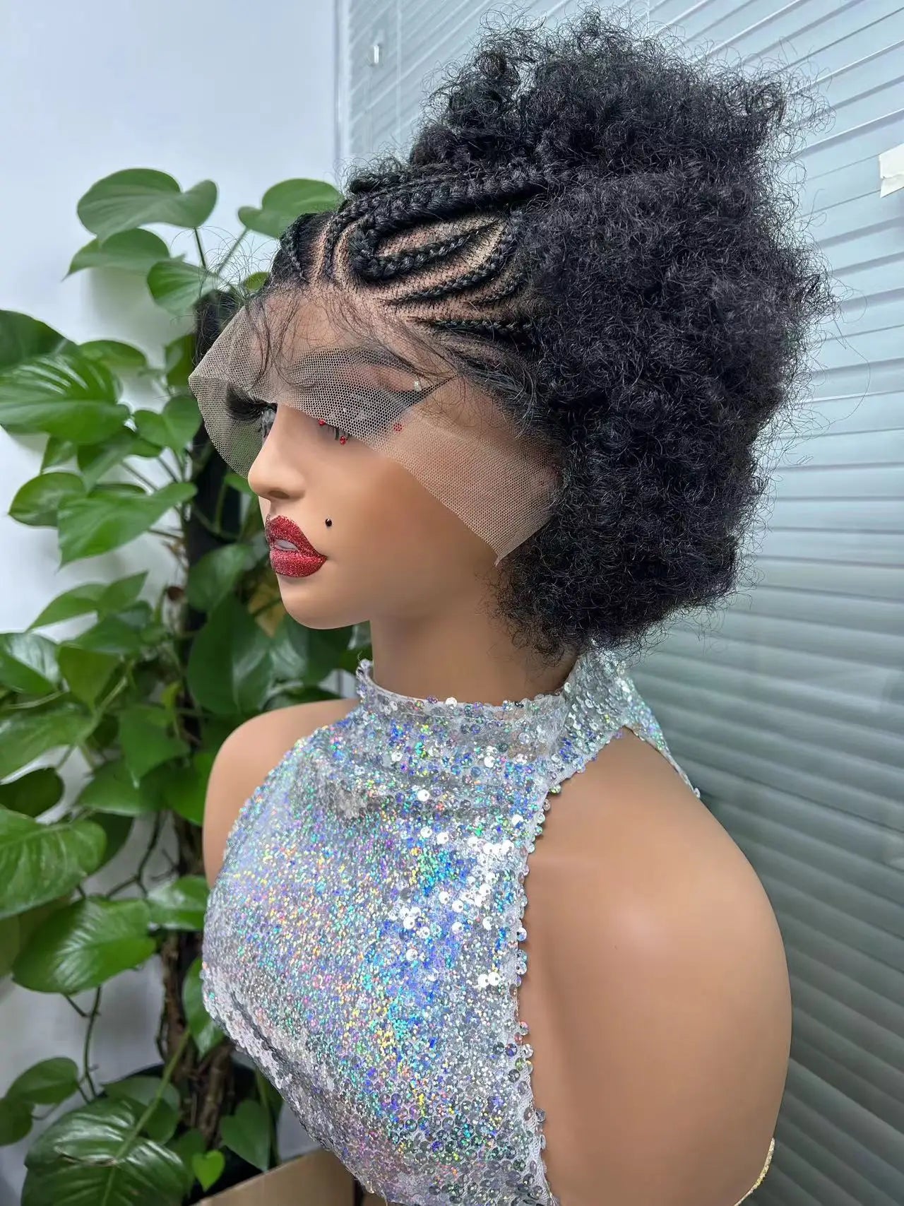 Afro Kinky Curly Braided Cornrow Hair Wigs