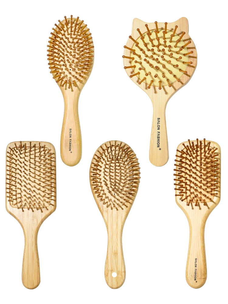 Eco Bamboo Hair Brush Nature Wooden Anti-Static Detangle Brush Hair Scalp Massage