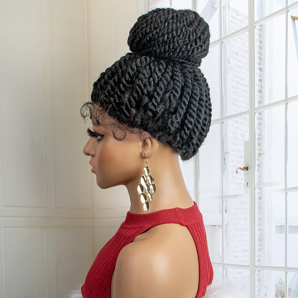 Lace Front Bun Braided Wigs With Baby Hair
