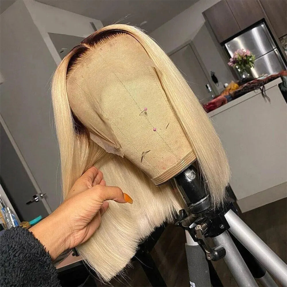 Blonde Short Bob Wig Transparent Lace Front Human Hair