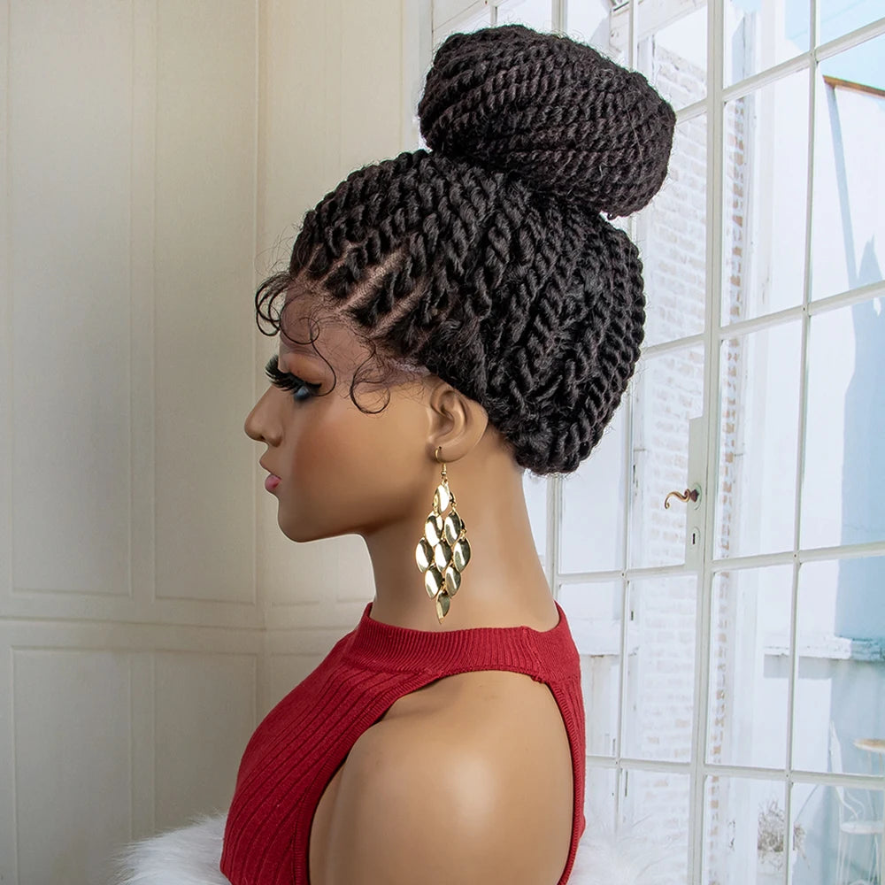 Lace Front Bun Braided Wigs With Baby Hair
