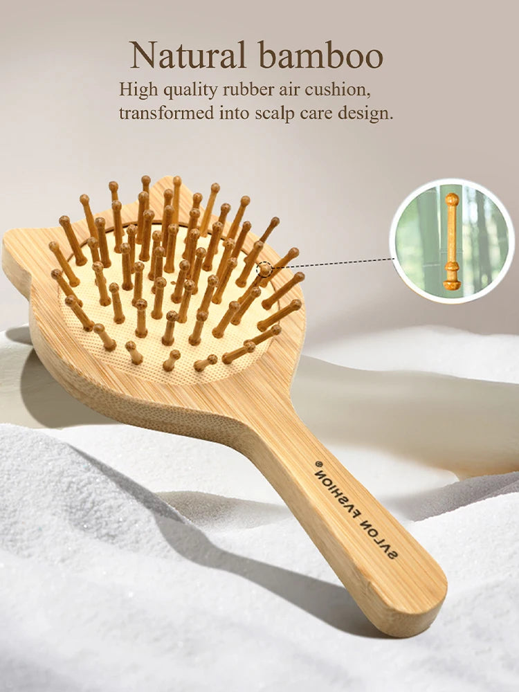 Eco Bamboo Hair Brush Nature Wooden Anti-Static Detangle Brush Hair Scalp Massage
