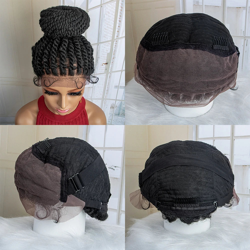 Lace Front Bun Braided Wigs With Baby Hair