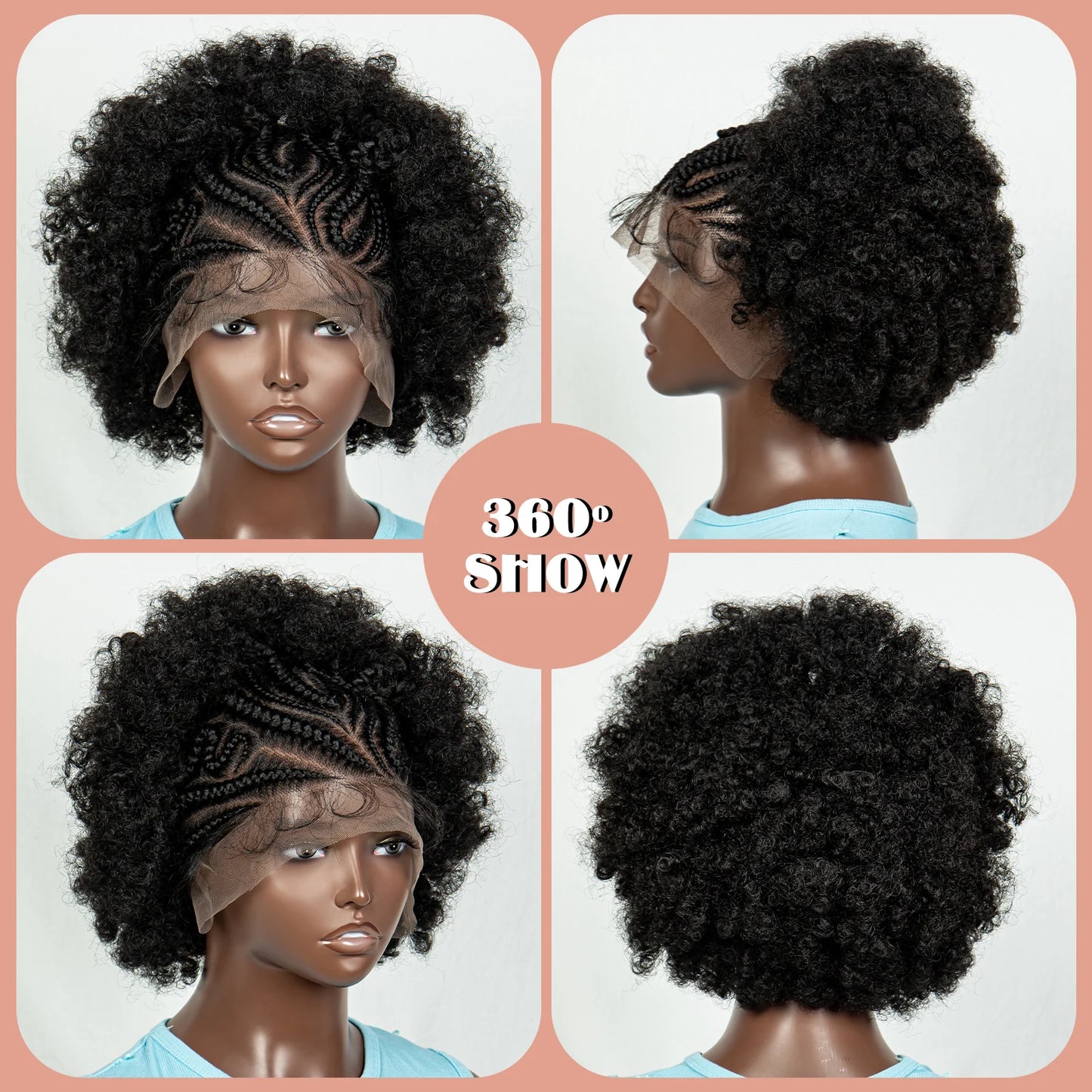 Afro Kinky Curly Braided Cornrow Hair Wigs
