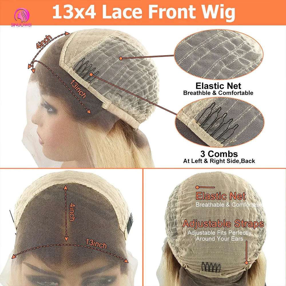 Blonde Short Bob Wig Transparent Lace Front Human Hair