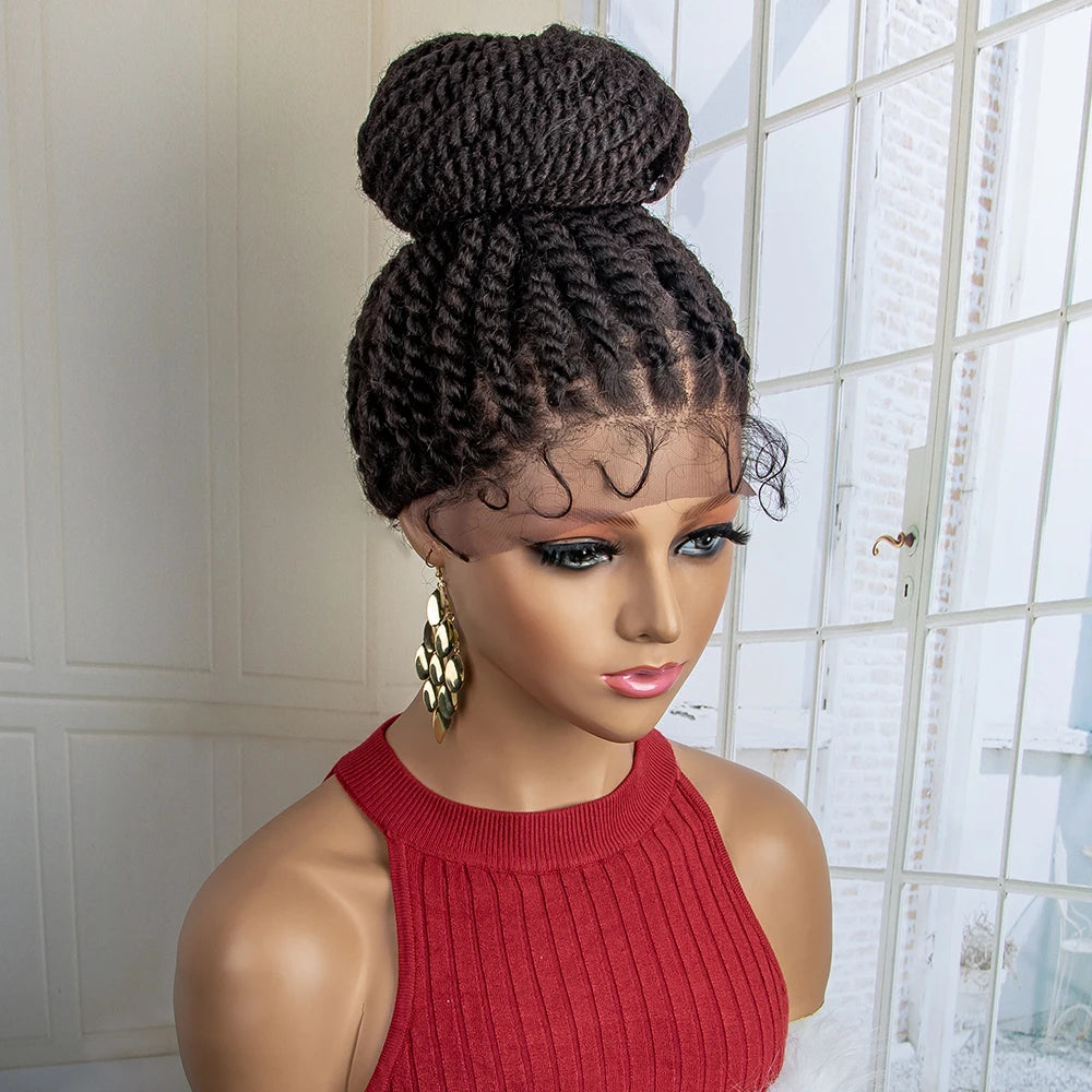 Lace Front Bun Braided Wigs With Baby Hair
