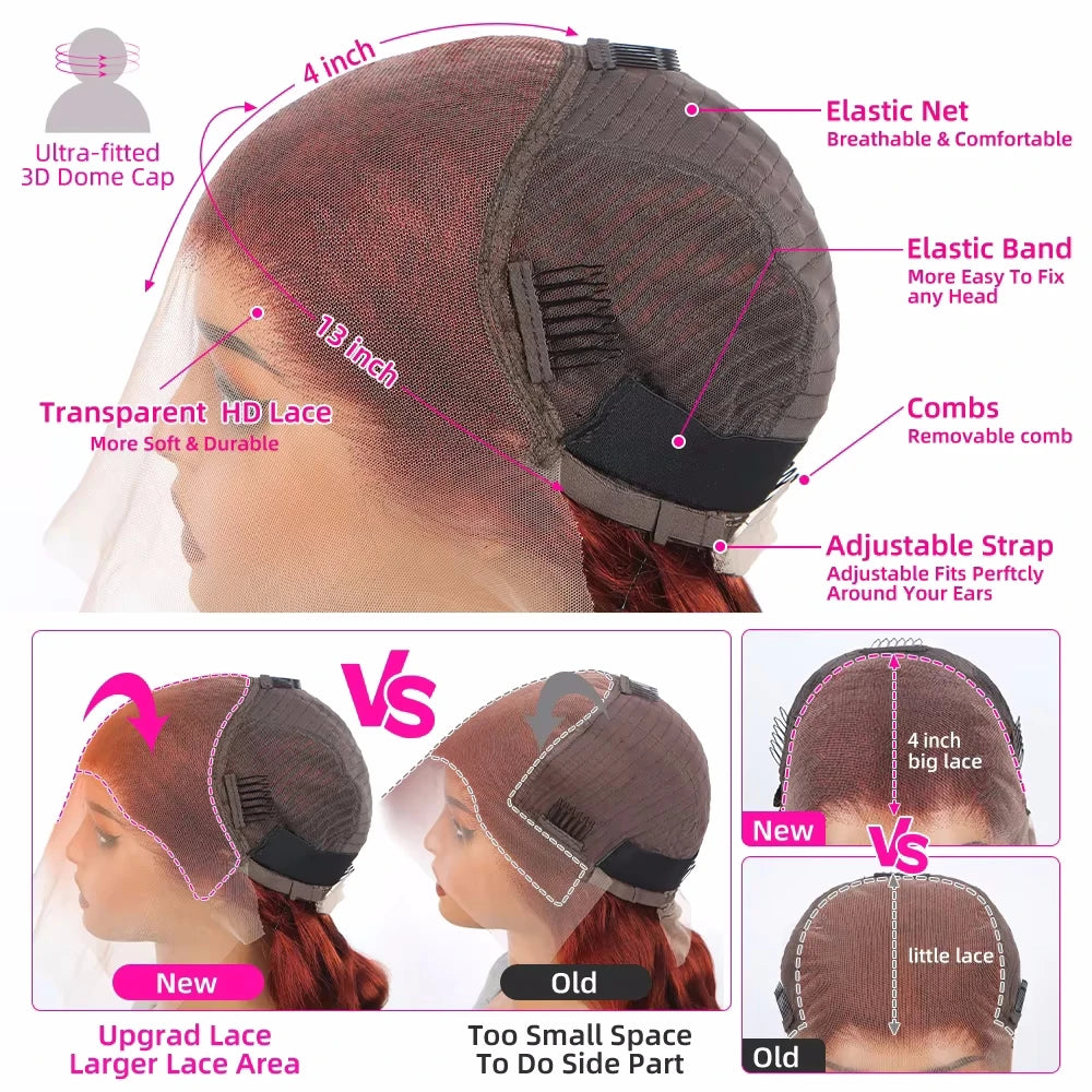 Reddish Brown Body Wave HD 13x4 13x6 Lace Frontal Brazilian Remy Human Hair Wigs