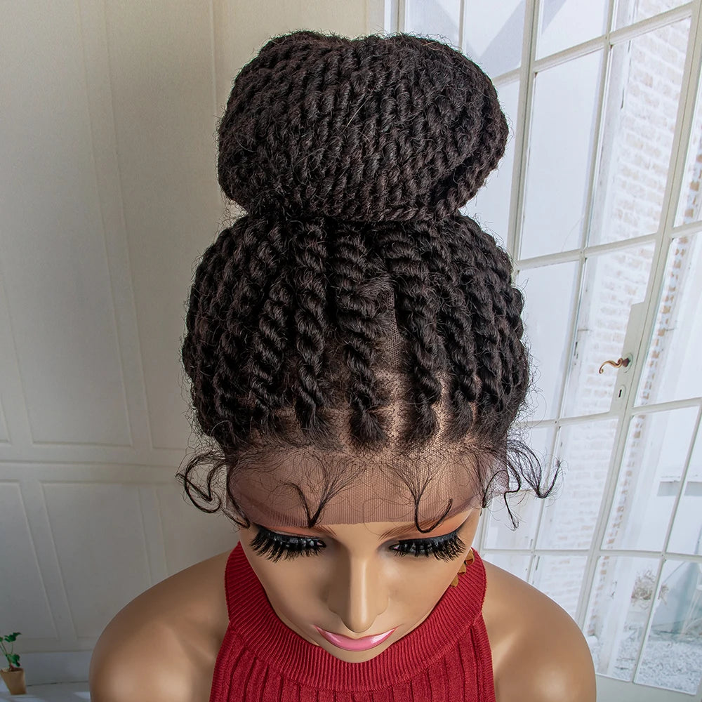 Lace Front Bun Braided Wigs With Baby Hair