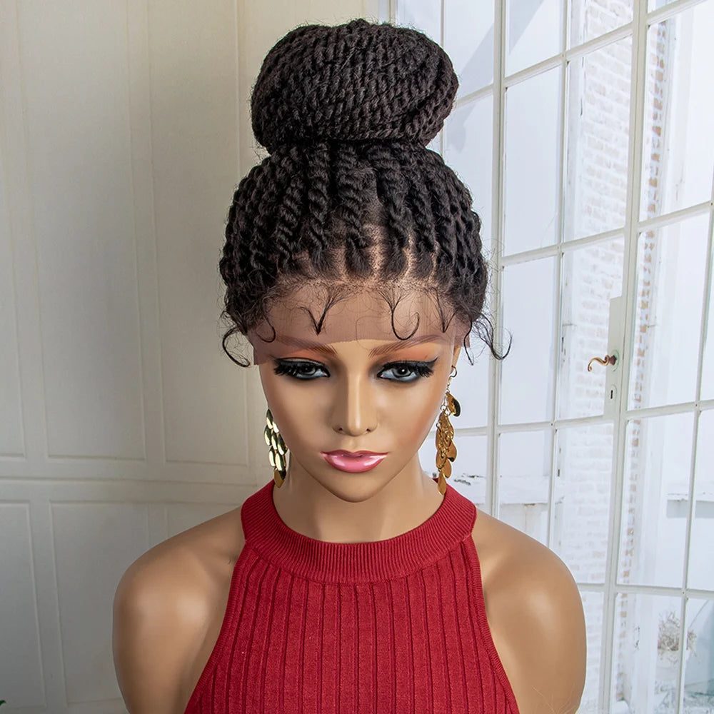 Lace Front Bun Braided Wigs With Baby Hair