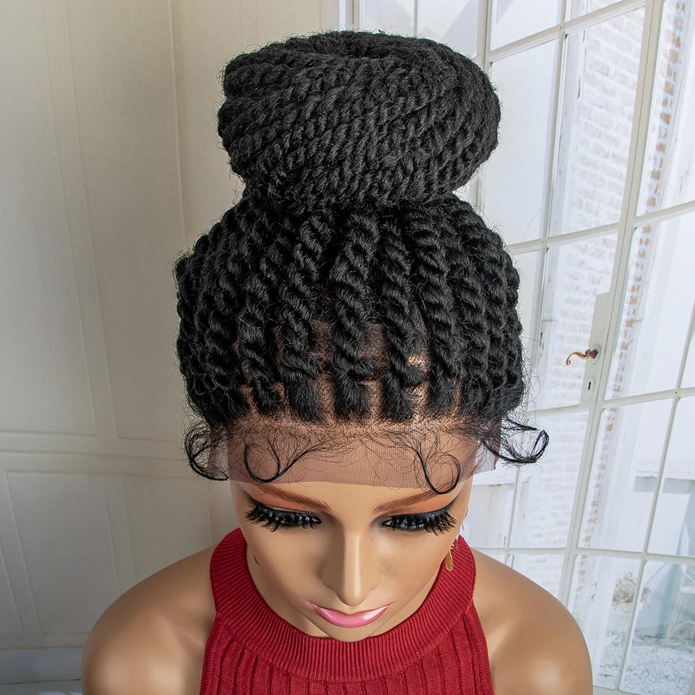 Lace Front Bun Braided Wigs With Baby Hair
