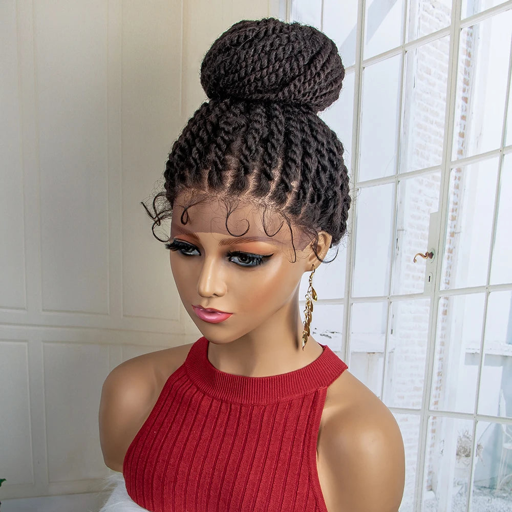 Lace Front Bun Braided Wigs With Baby Hair