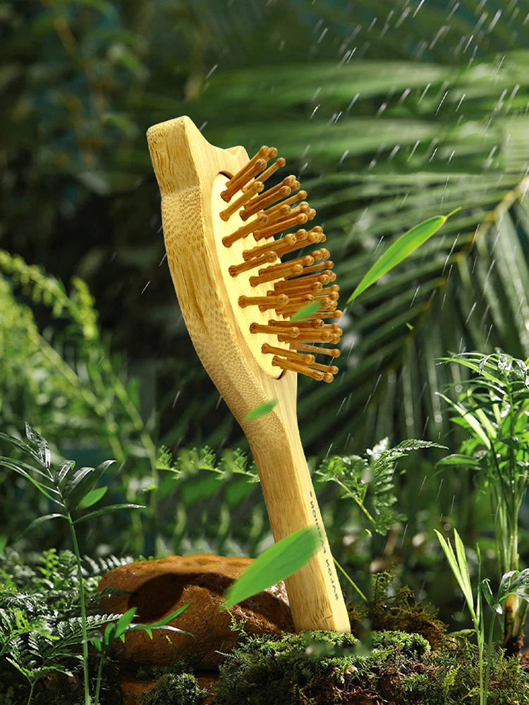 Eco Bamboo Hair Brush Nature Wooden Anti-Static Detangle Brush Hair Scalp Massage