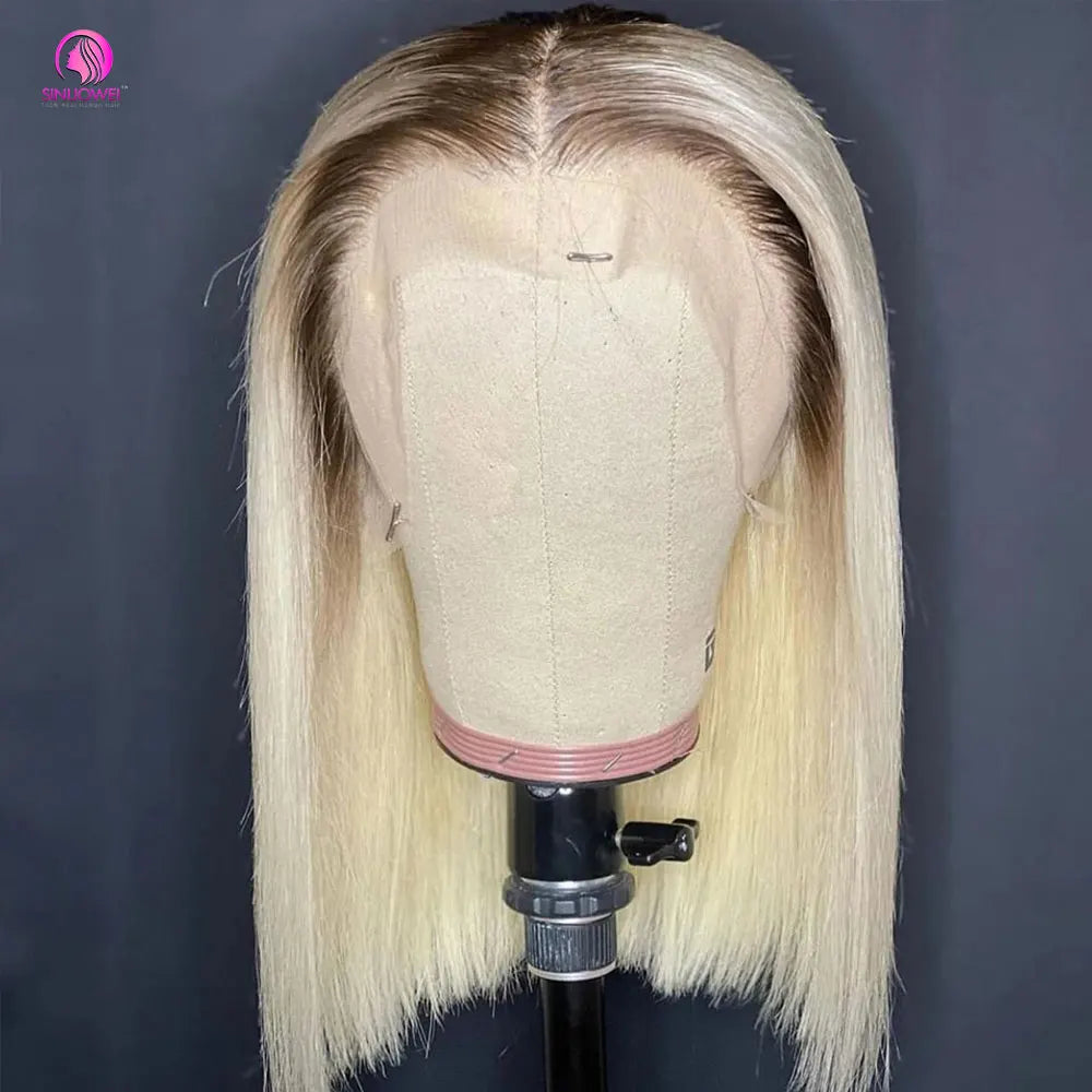 Blonde Short Bob Wig Transparent Lace Front Human Hair