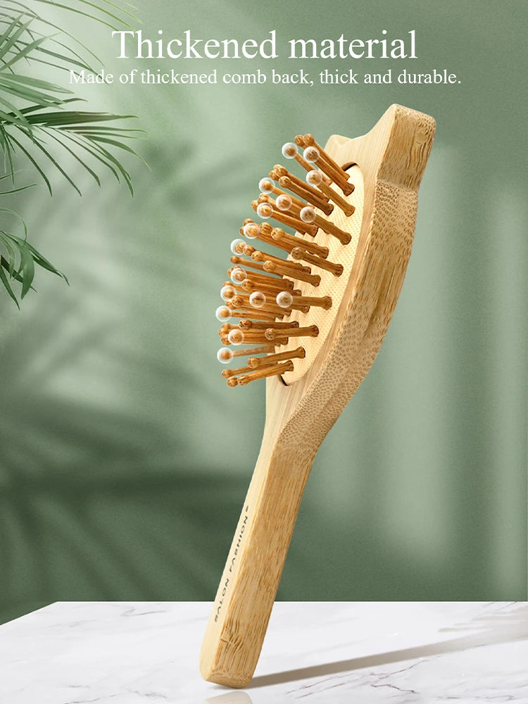 Eco Bamboo Hair Brush Nature Wooden Anti-Static Detangle Brush Hair Scalp Massage