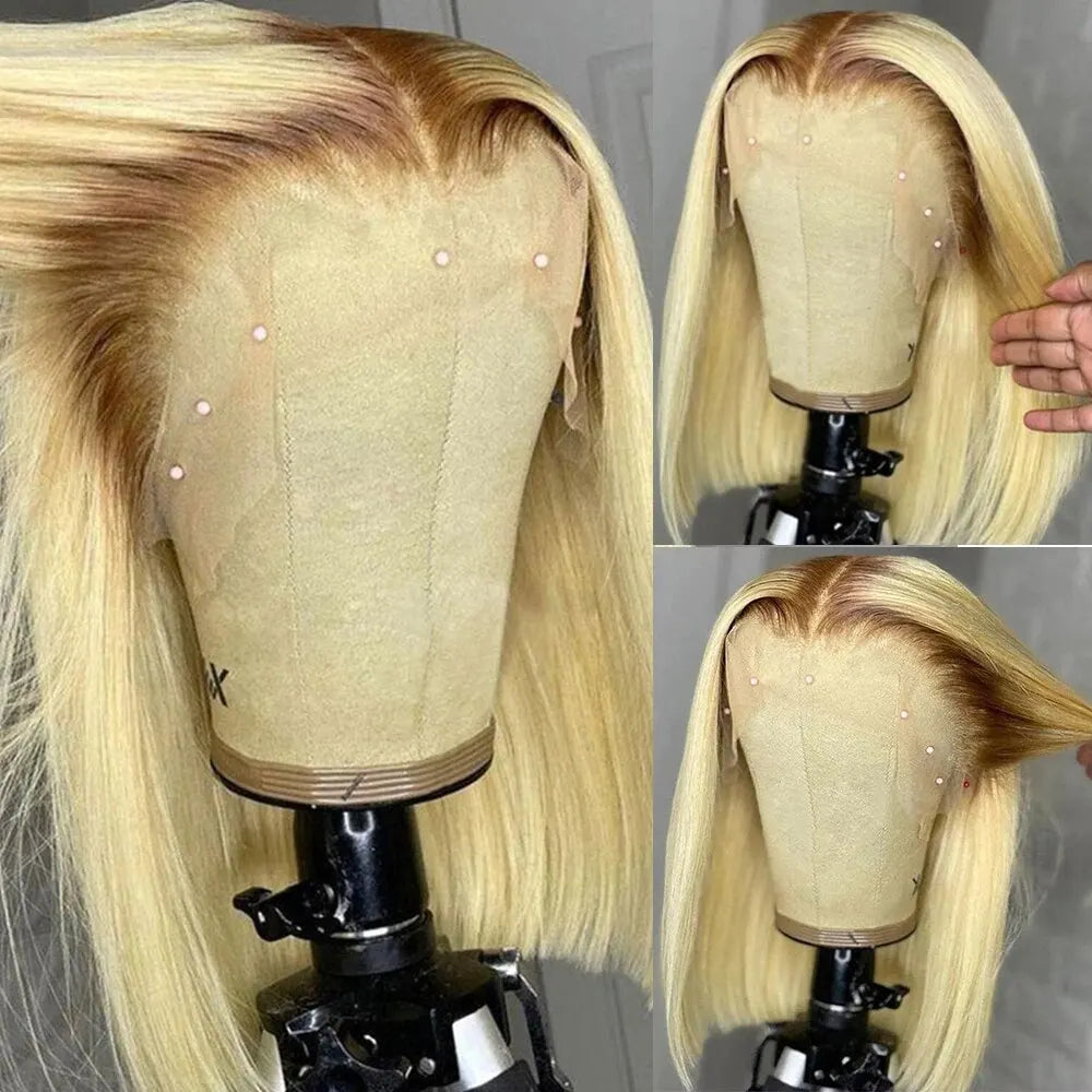 Blonde Short Bob Wig Transparent Lace Front Human Hair