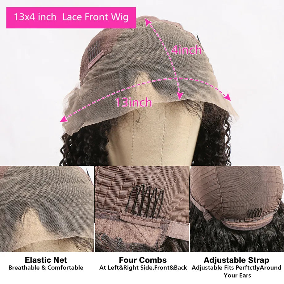 Deep Wave Frontal Wig Human Hair 13x4 Curly Lace Front Wig Full Transparent HD Lace Water Wigs 180 Density Brazilian - Supreme Lush Hair