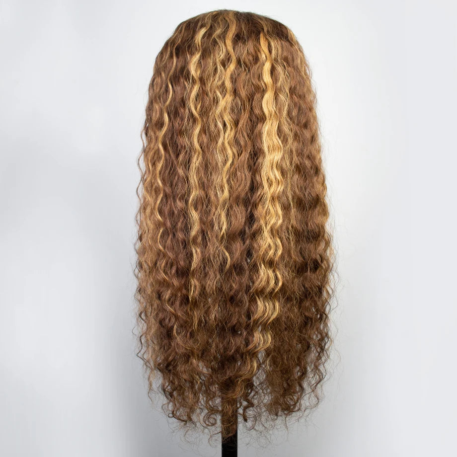 Lace Water Deep Wave Frontal Highlight Honey Brown Glueless Curly Human Hair - Supreme Lush Hair