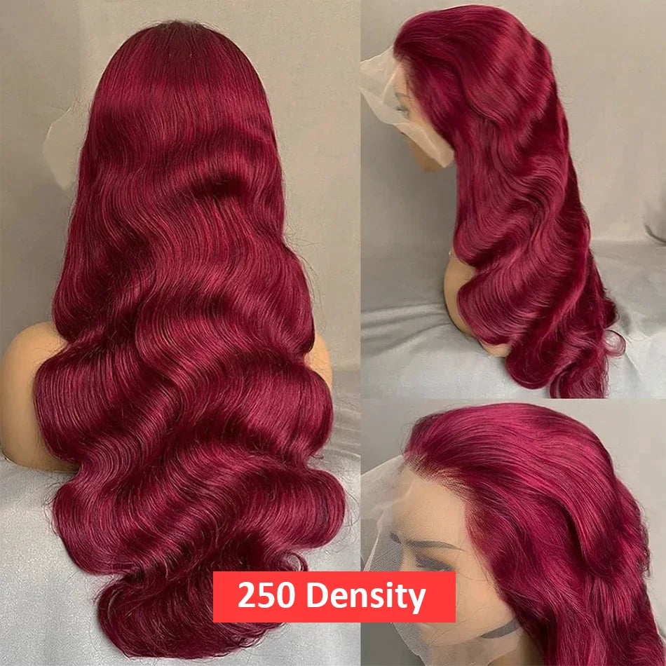 99J Burgundy Body Wave Wig 13x4 Lace Front Wig 13x6 Hd Lace Frontal Wig Human Hair Pre Plucked For Woman