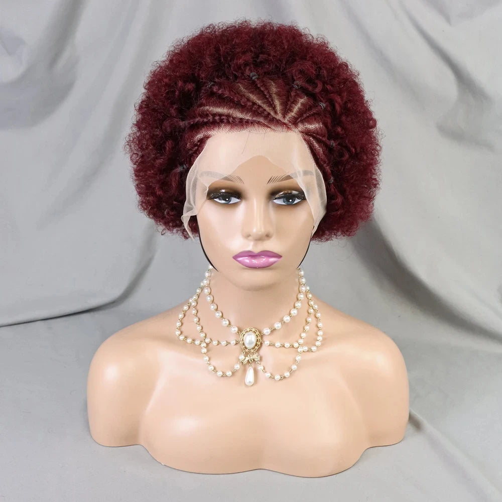 Afro Braided Hair 100% Brazilian Remy Hair 6 Inch Bouncy Curly Wig