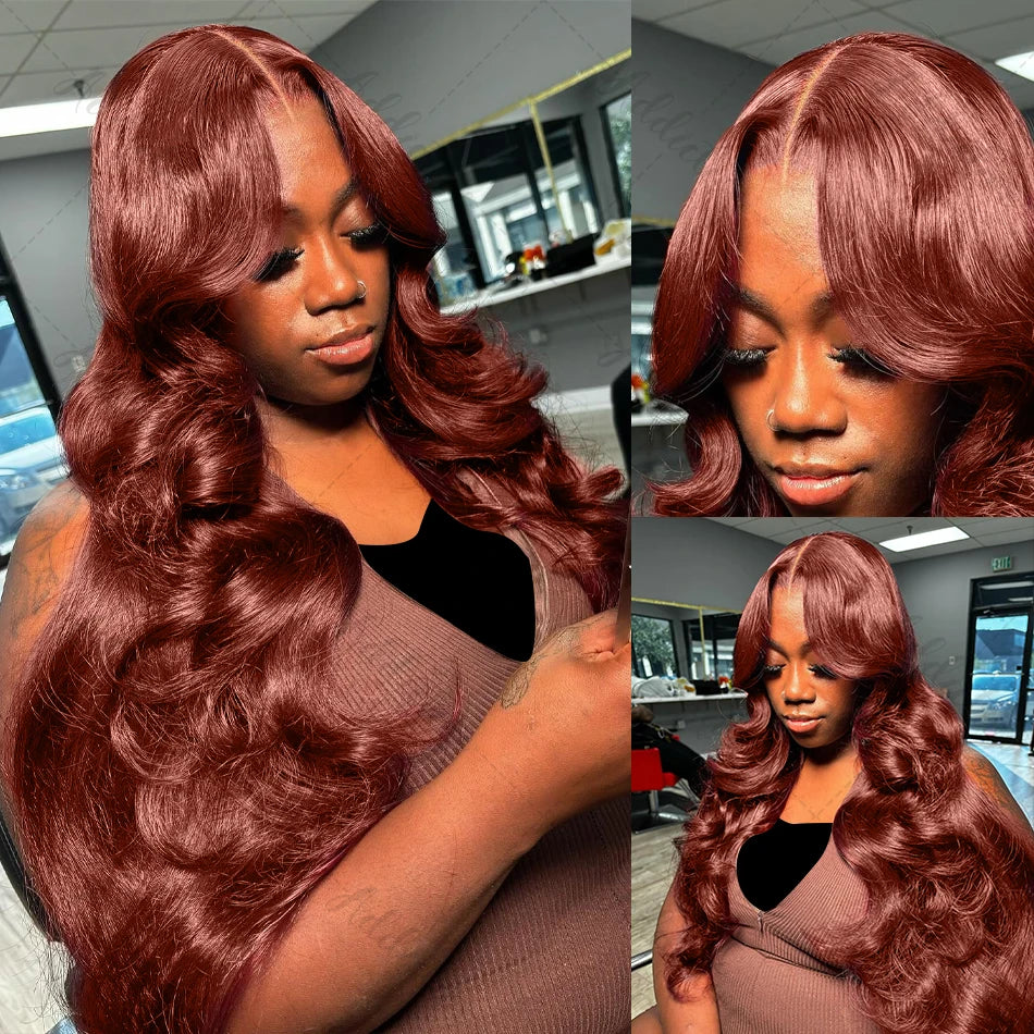 250% Reddish Brown Body Wave 13x6 HD Lace Front Wig 30 32 Inch Water Wave 13x4 Lace Frontal Human Hair Wigs For Women PrePlucked