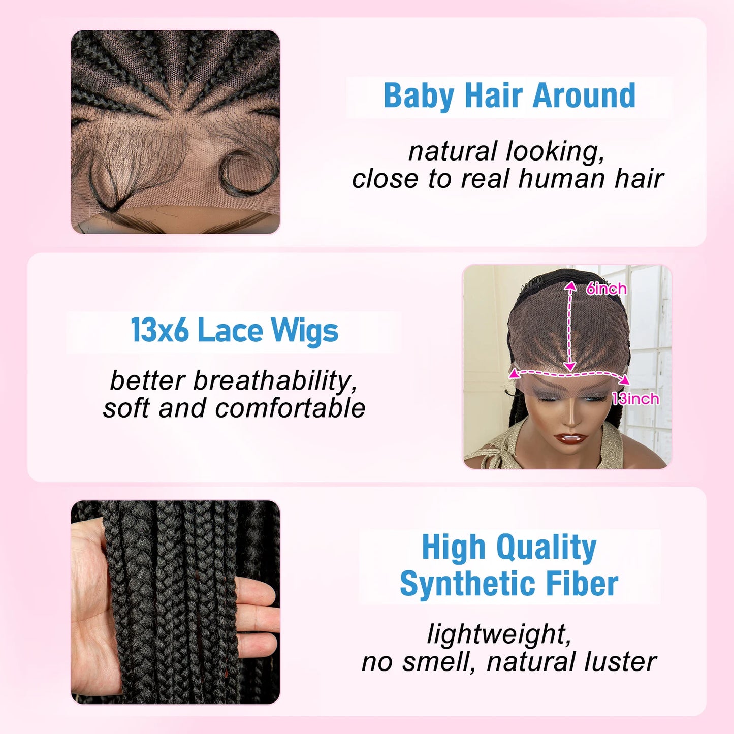 Knotless Cornrow Braids Lace Front Wigs 28 Inches Hair