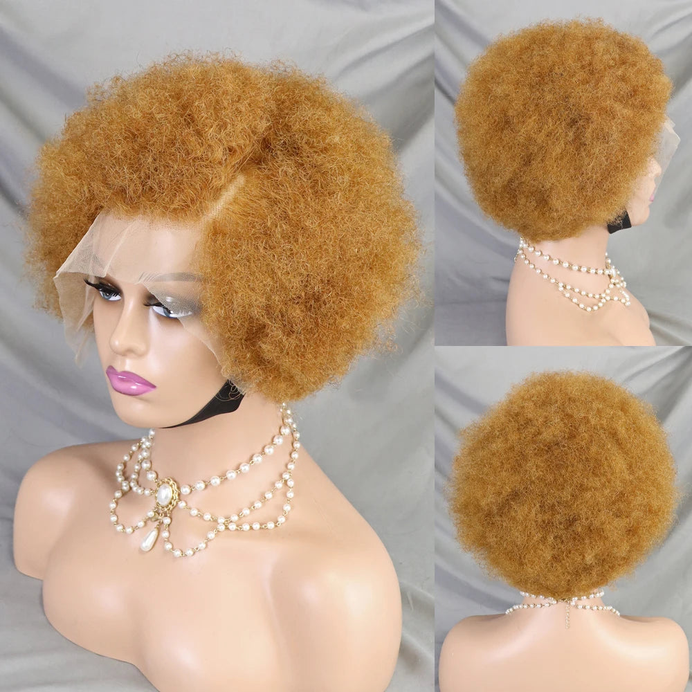 Afro Kinky Curly Lace Front Human Hair Afro Side Part Natural Hairline Glue less Short Wigs