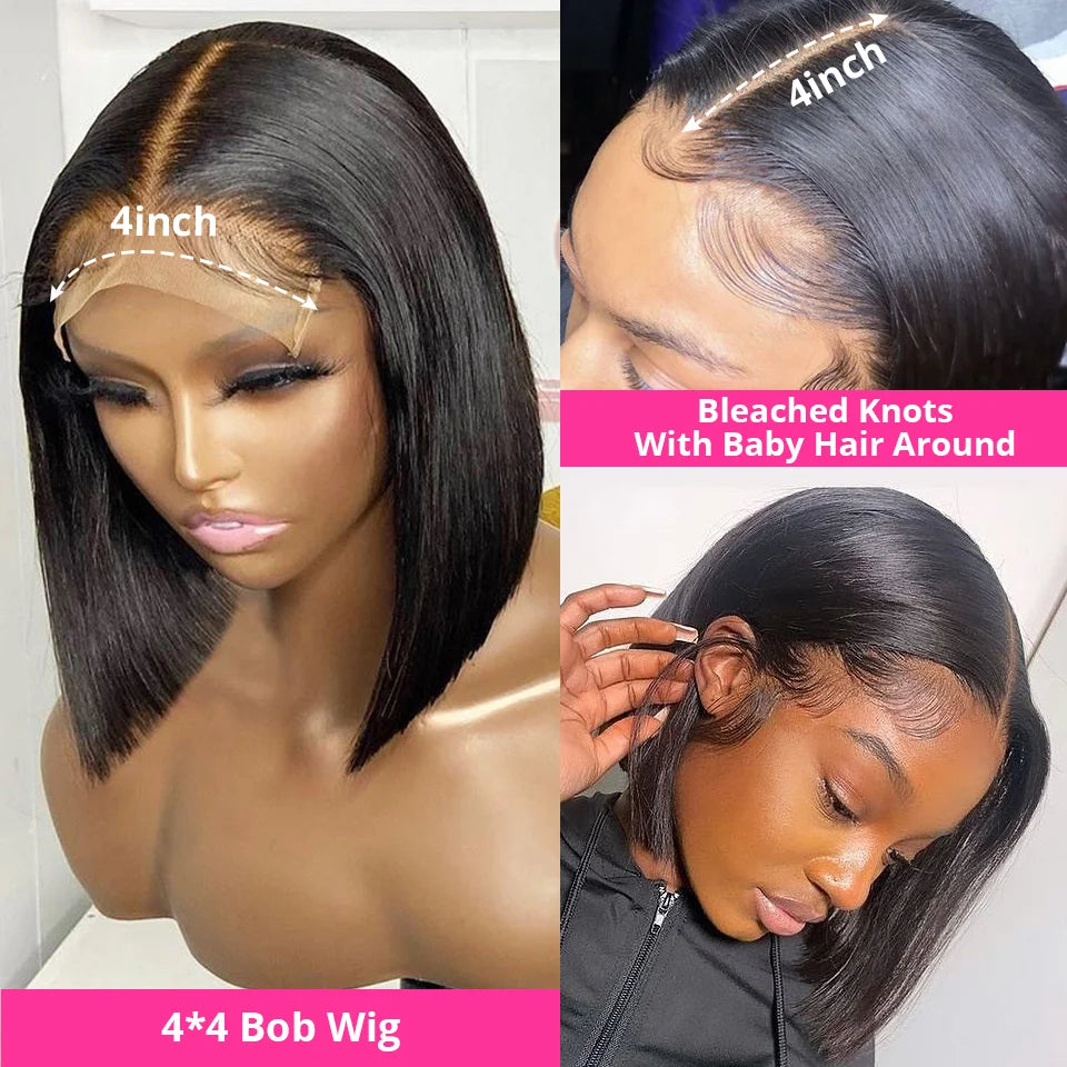 Transparent Lace Front Short Straight Bob Wig Human Hair Wigs Pre Plucked