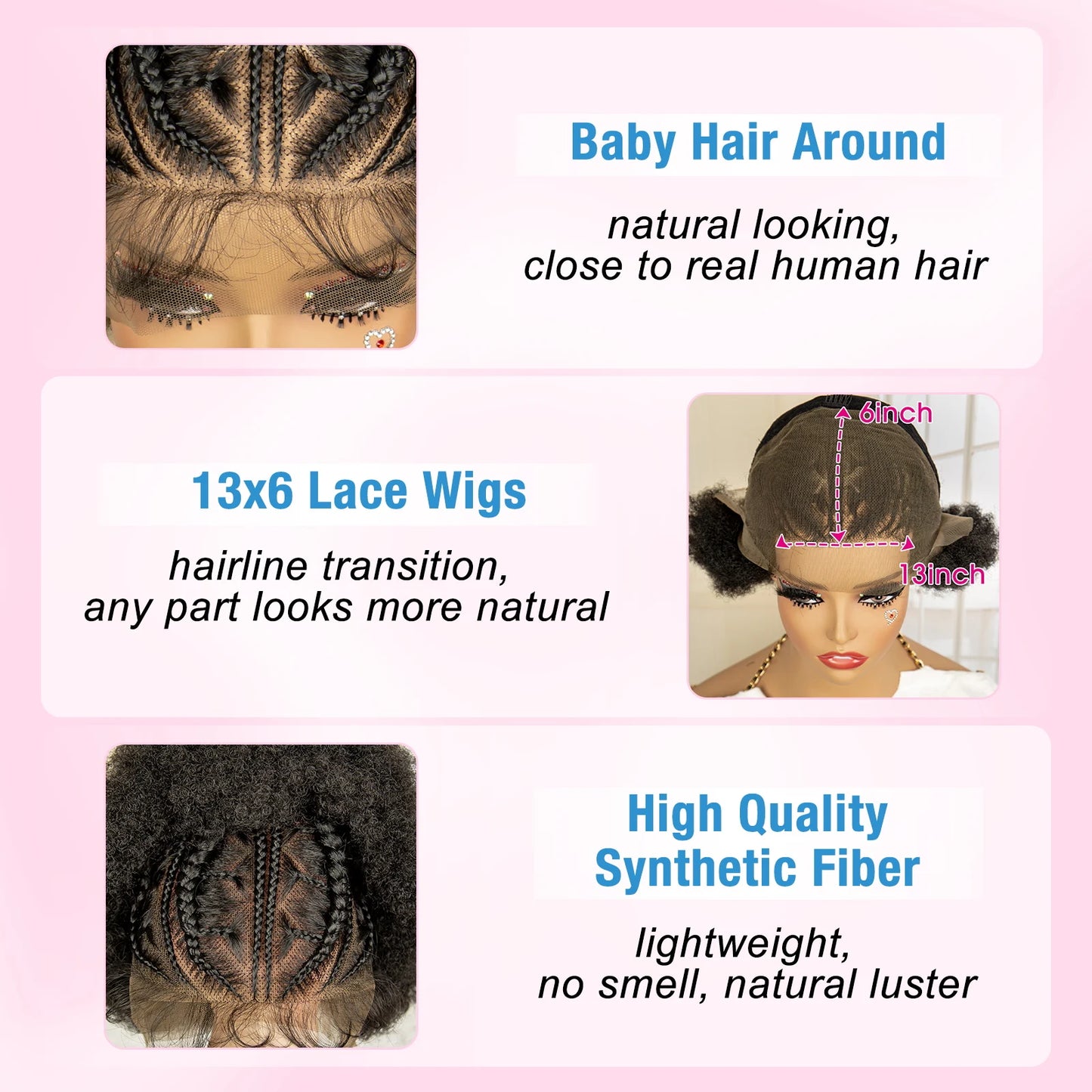 Afro Kinky Curly Braided 13x6 Lace Frontal Synthetic Cornrow with Baby Hair