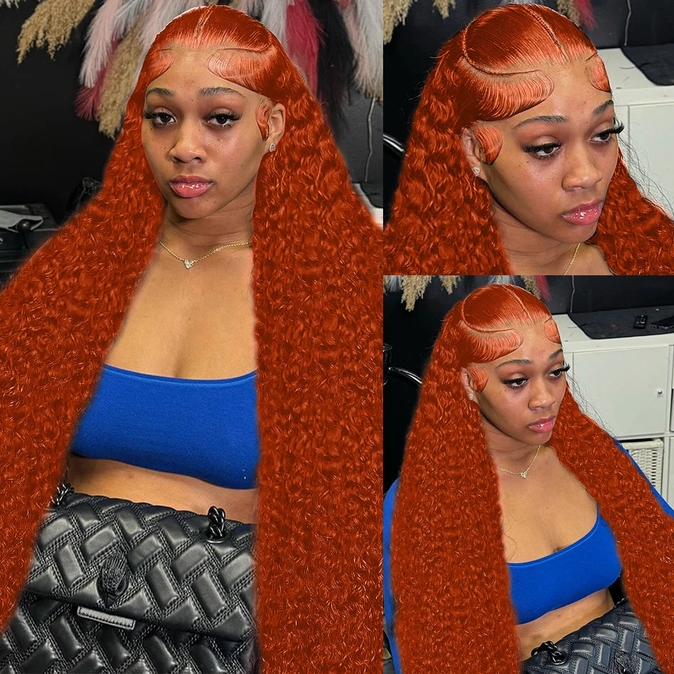 Luvin Ginger Orange Curly 13x6 Lace Front Wigs Transparent HD 30 36 inch Deep Wave 13x4 Human Hair Lace Frontal Wigs For Women