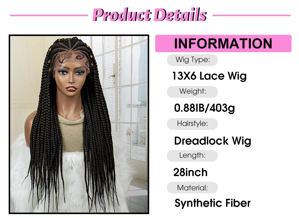 Knotless Cornrow Braids Lace Front Wigs 28 Inches Hair
