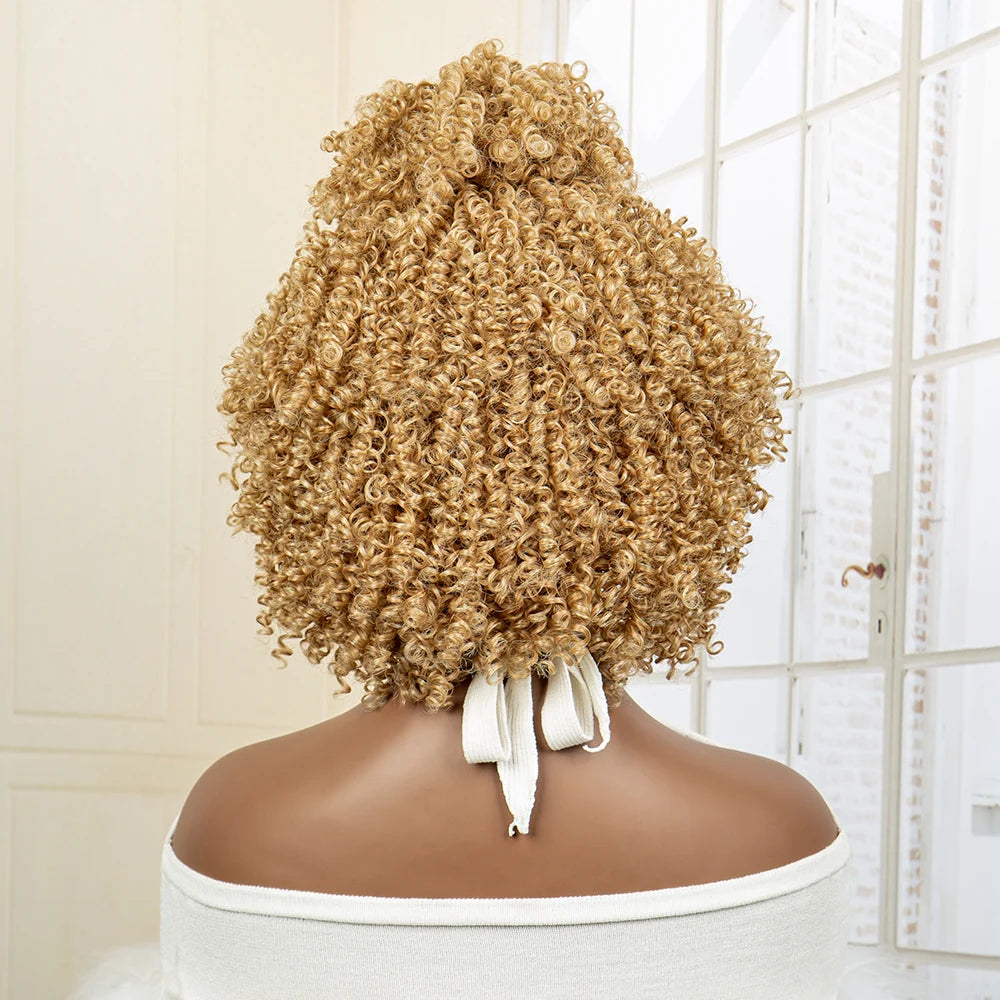 Short Synthetic Blonde Braided Wigs with Baby Hair Jerry Curly Hair Wigs Curly Bob Wig with Buns