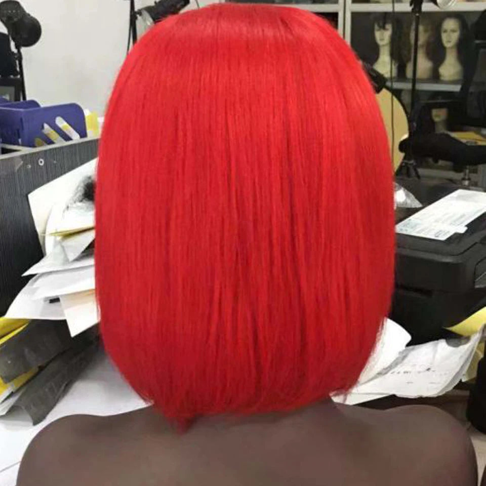 Coloured Short Bob Lace Front Human Hair Wigs Pre Plucked Brazilian Straight Bob Wig