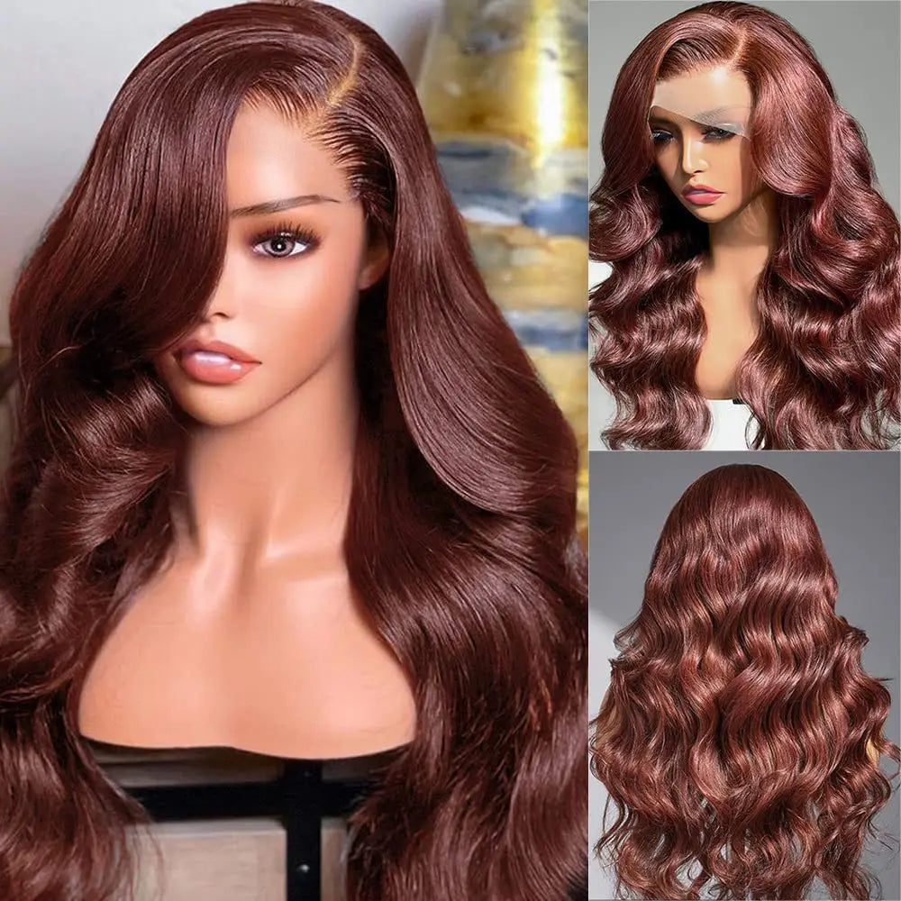 Reddish Brown Body Wave Lace Front Pre Plucked Closure Wig