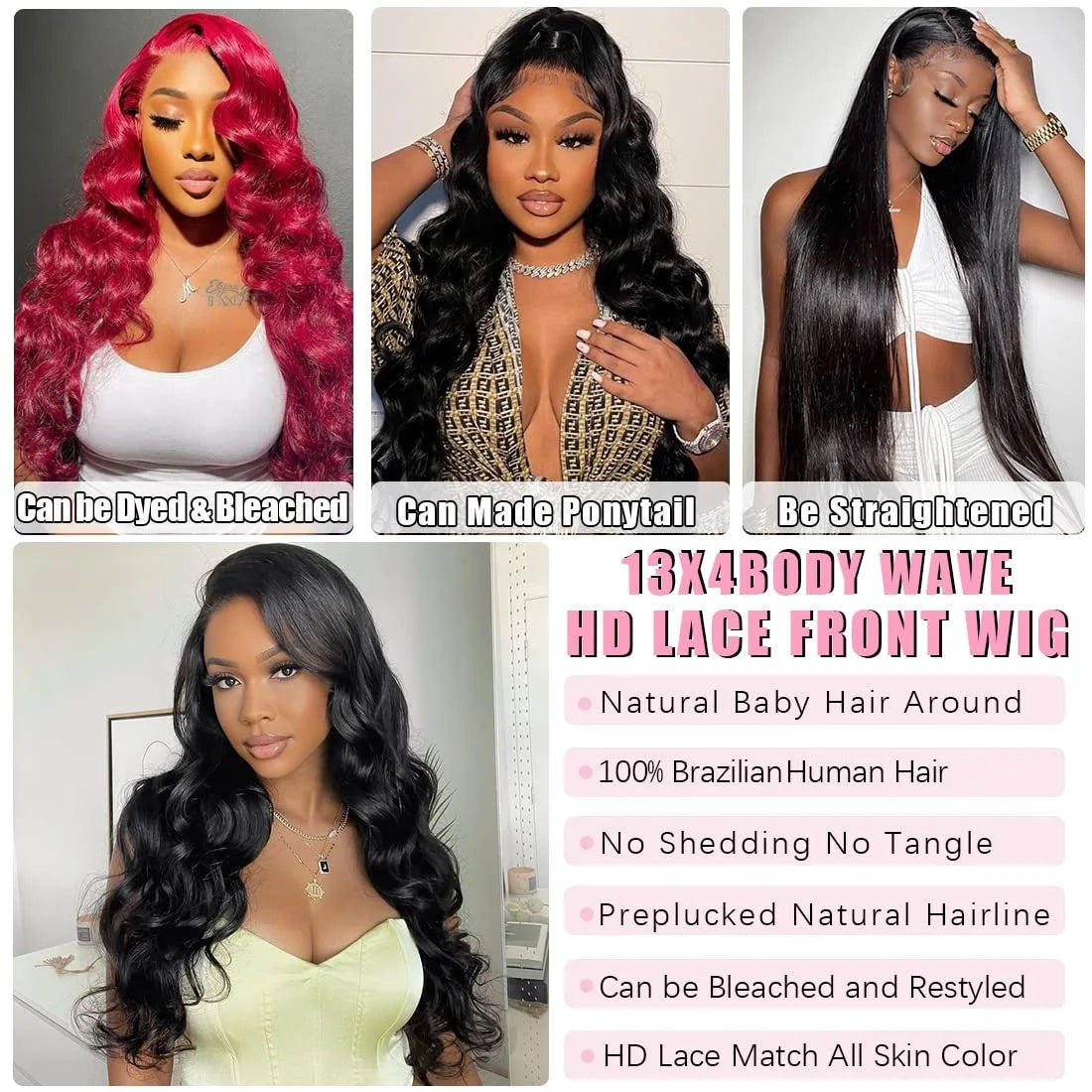 Body Wave Wig Transparent Lace 100% Human Hair Beached Knots Pre Plucked Bling Remy 13x4 Lace Frontal Wig Human Hair Wigs