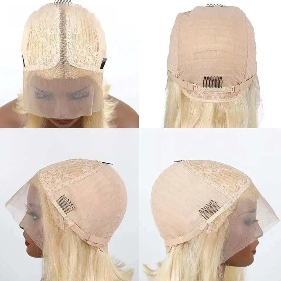 Honey Blonde Straight Short Bob Wig T Part Lace Front Human Hair