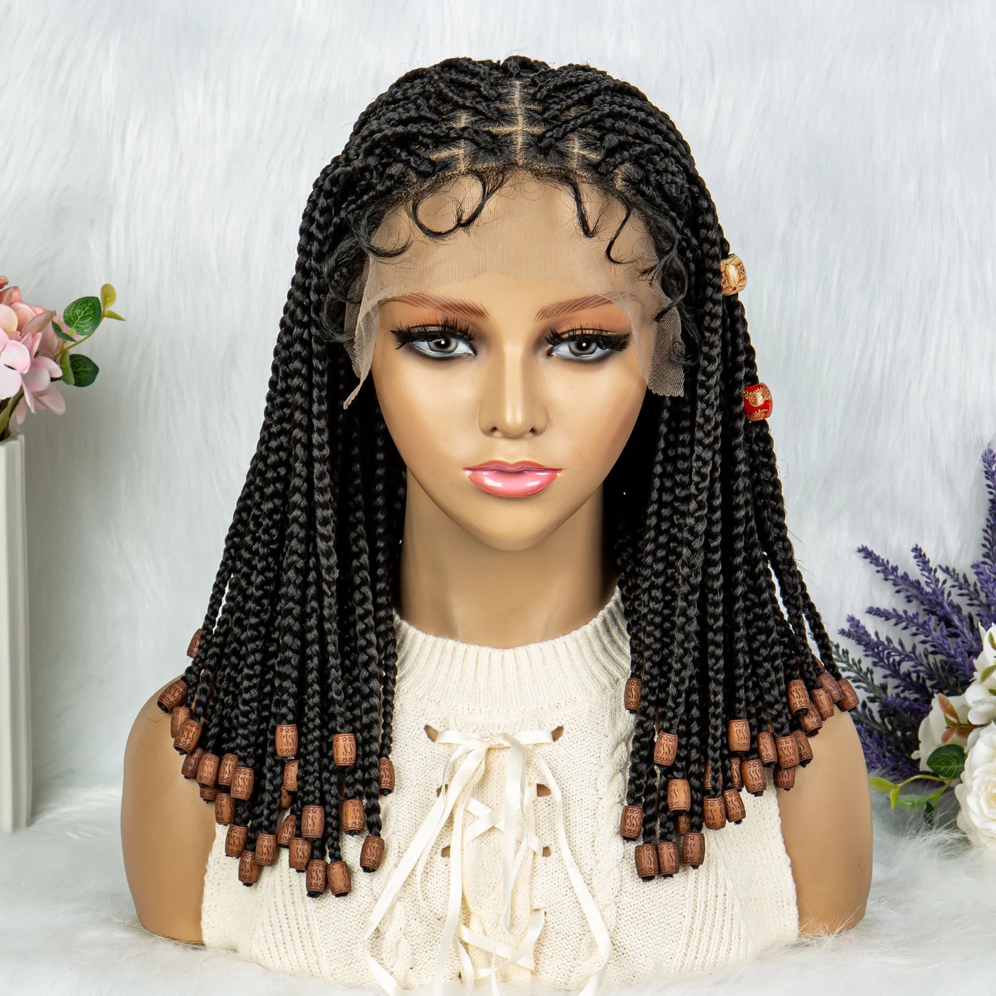 Lace Front Braided Synthetic Braids With Beads 14 inches