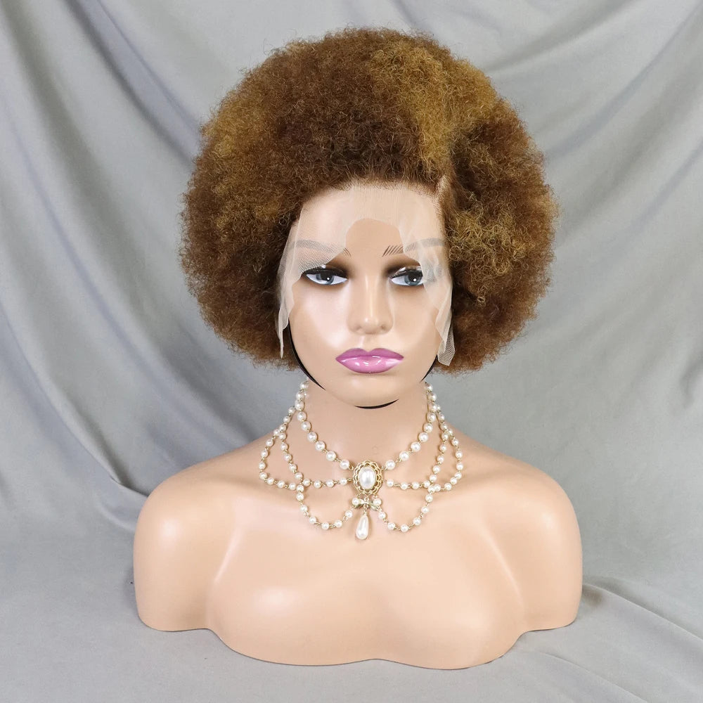 Afro Kinky Curly Lace Front Human Hair Afro Side Part Natural Hairline Glue less Short Wigs