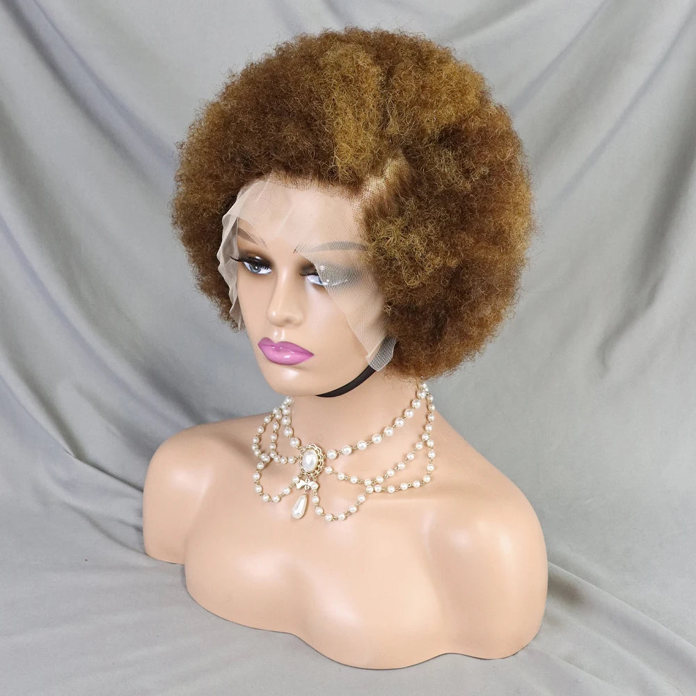 Afro Kinky Curly Lace Front Human Hair Afro Side Part Natural Hairline Glue less Short Wigs