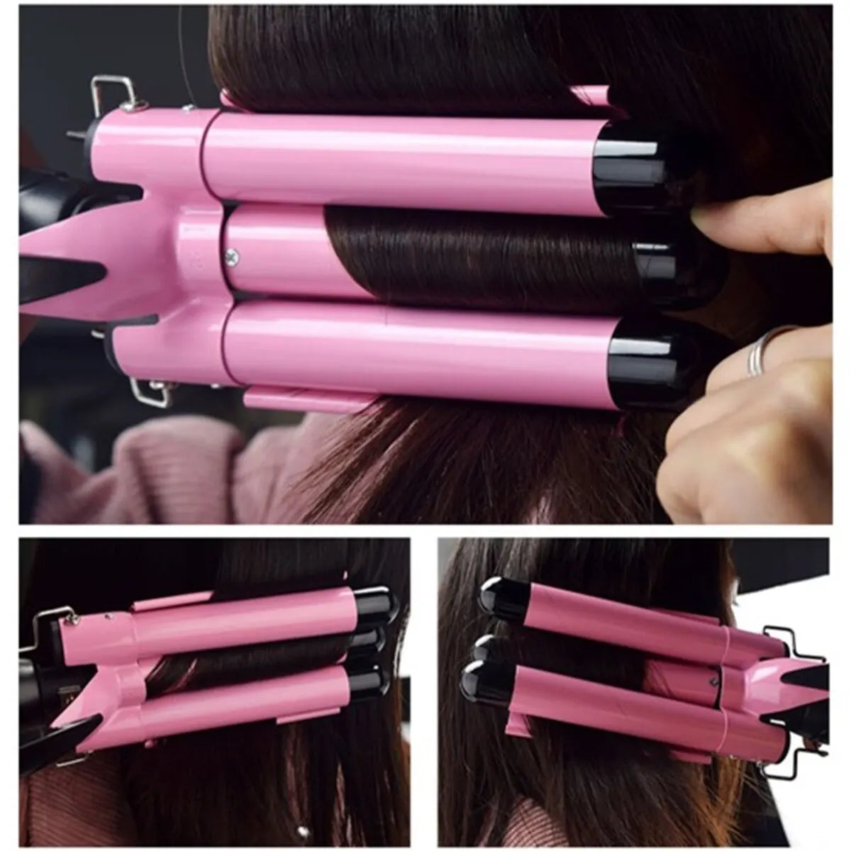 Professional Ceramic Three Tube Curler Portable Beach Wave Water Ripple Shaped Curler Portable Lazy Curler DIY Hairstyle Tool