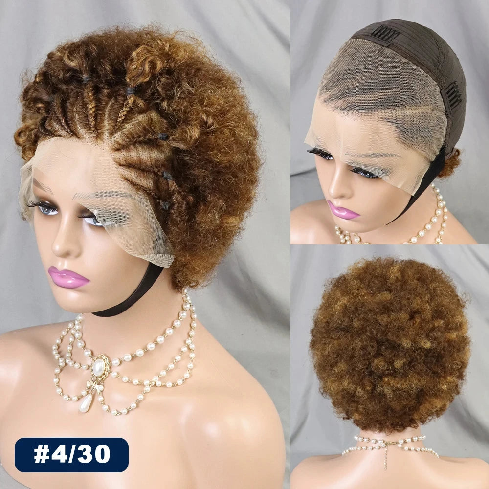 Afro Braided Hair 100% Brazilian Remy Hair 6 Inch Bouncy Curly Wig