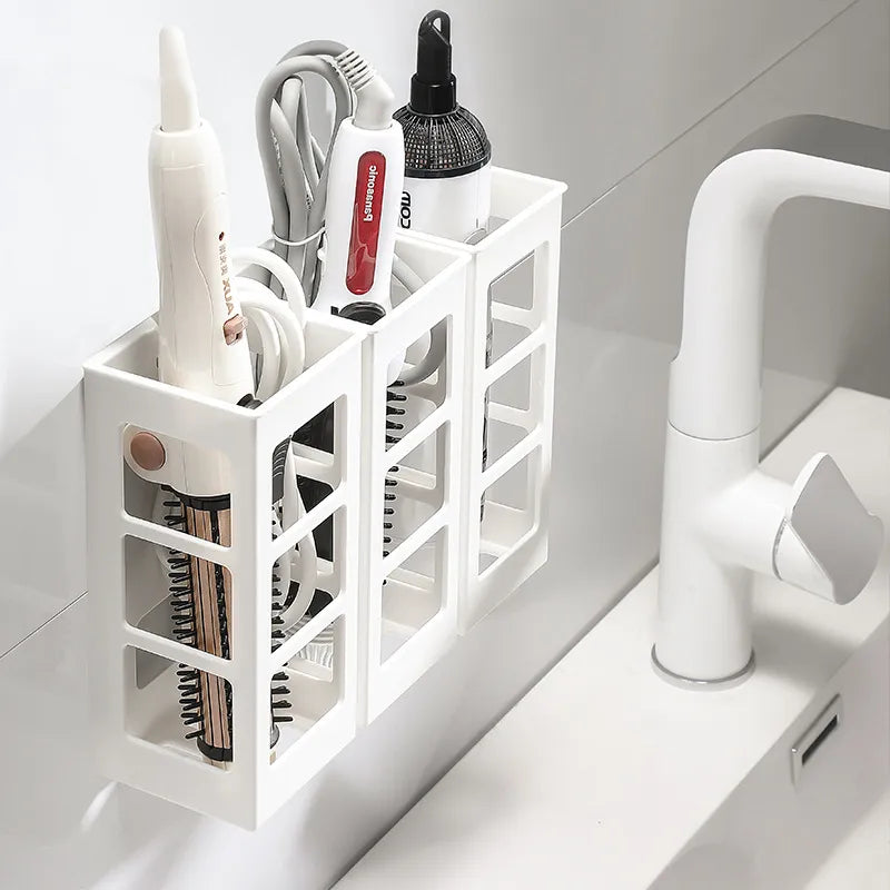 Wall Mounted Holder Hair Dryer Holders Hair Curler Stick Storage Box Hollow Bathroom Shelves Hairdressing Tools Organizer