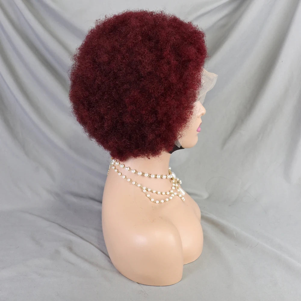 Afro Kinky Curly Lace Front Human Hair Afro Side Part Natural Hairline Glue less Short Wigs