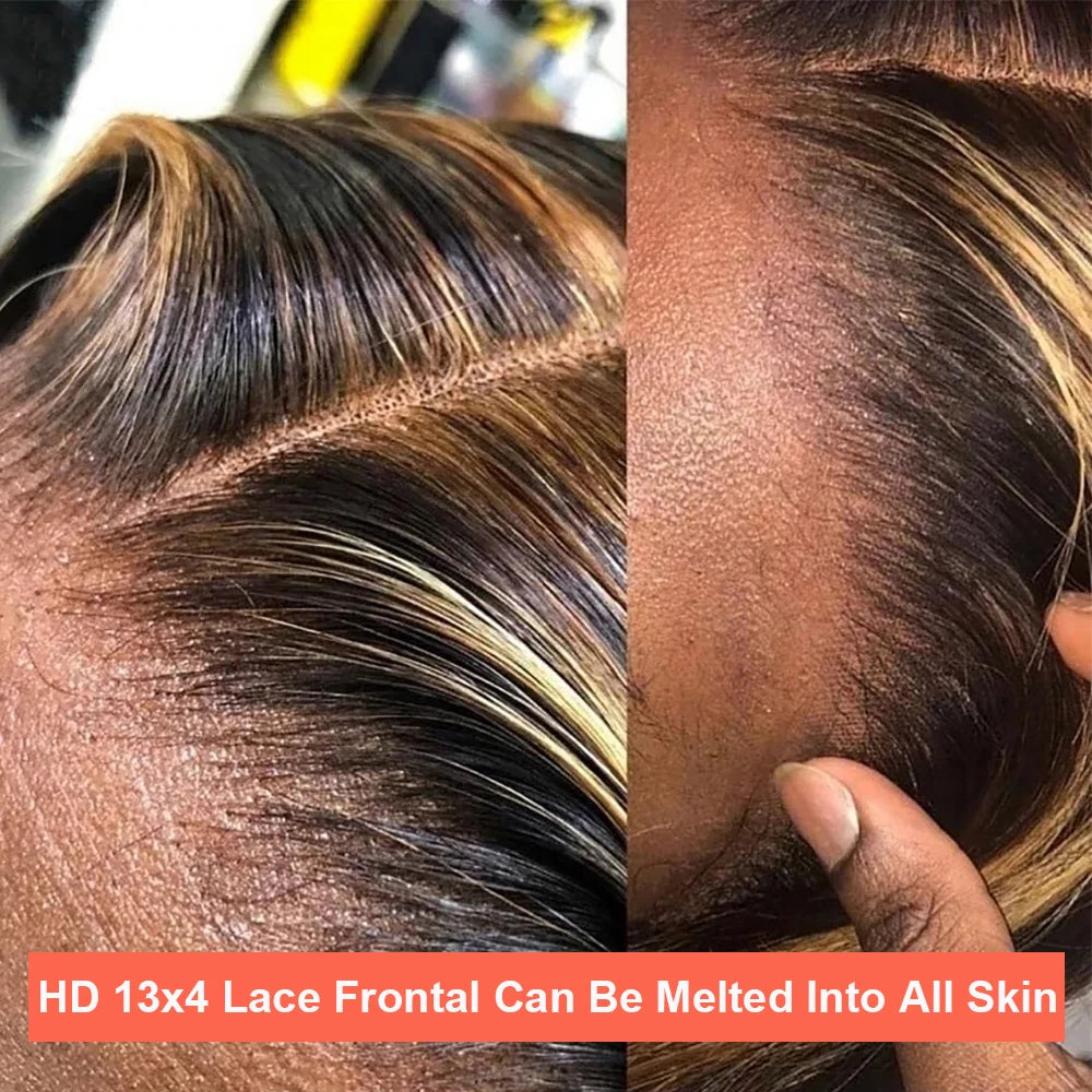 Short Straight P4/27 Color Bob Lace Front Human Hair Wigs Ombre Highlight Preplucked 13x4 Bob Lace Frontal Wigs 100% Human Hair