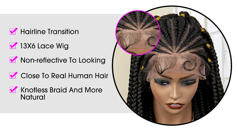 Knotless Cornrow Braids Lace Front Wigs 28 Inches Hair