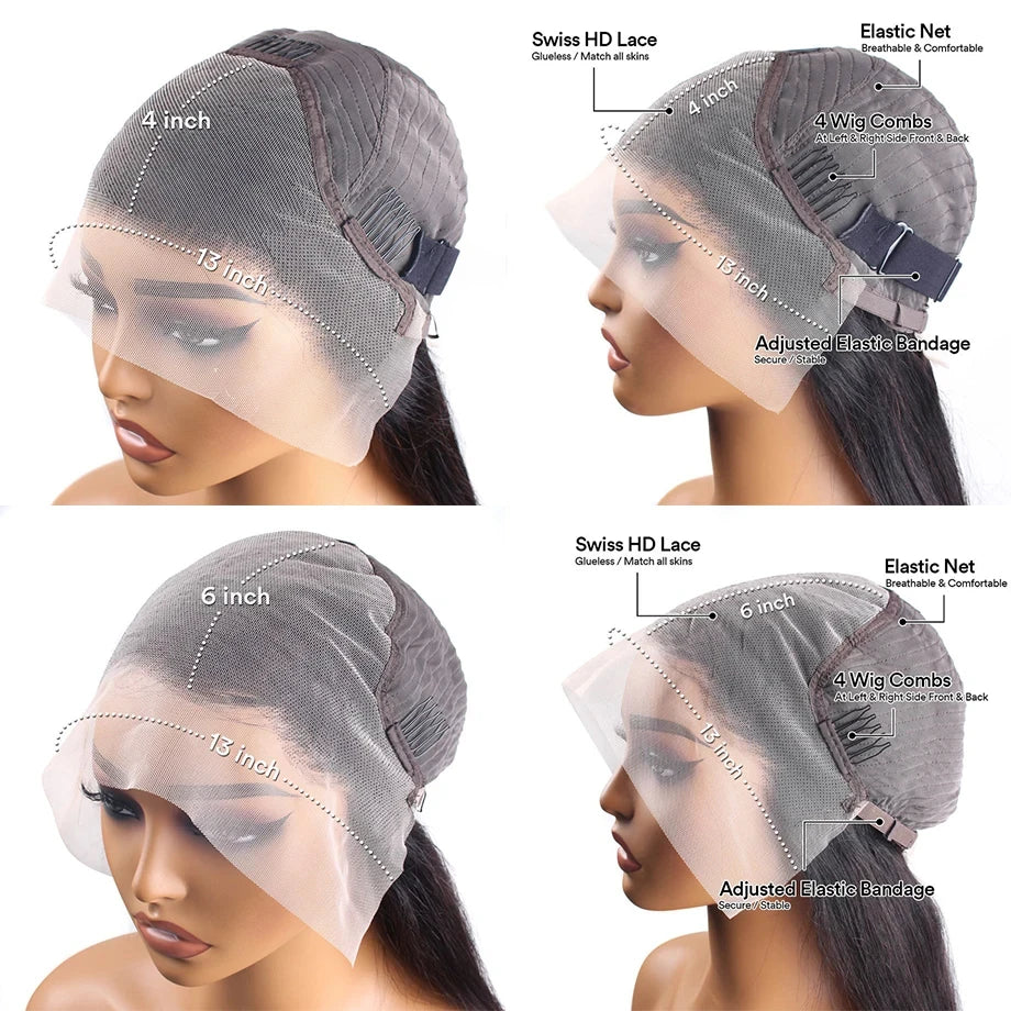 Tewjig 40 Inch Body Wave HD Transparent 13x6 Lace Front Human Hair Wigs Brazilian 250 Density 13x4 Lace Frontal Wig For Women