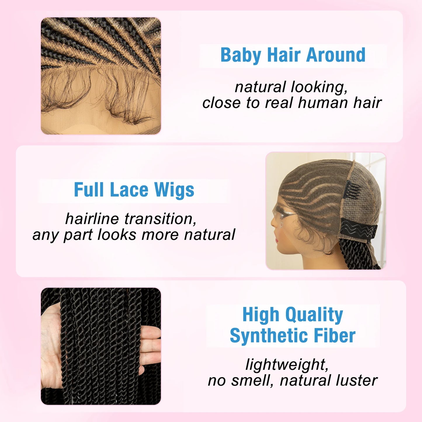 Full Lace Twist Braided 32 Inches Knotless Box Braided Cornrow Wigs with Baby Hair