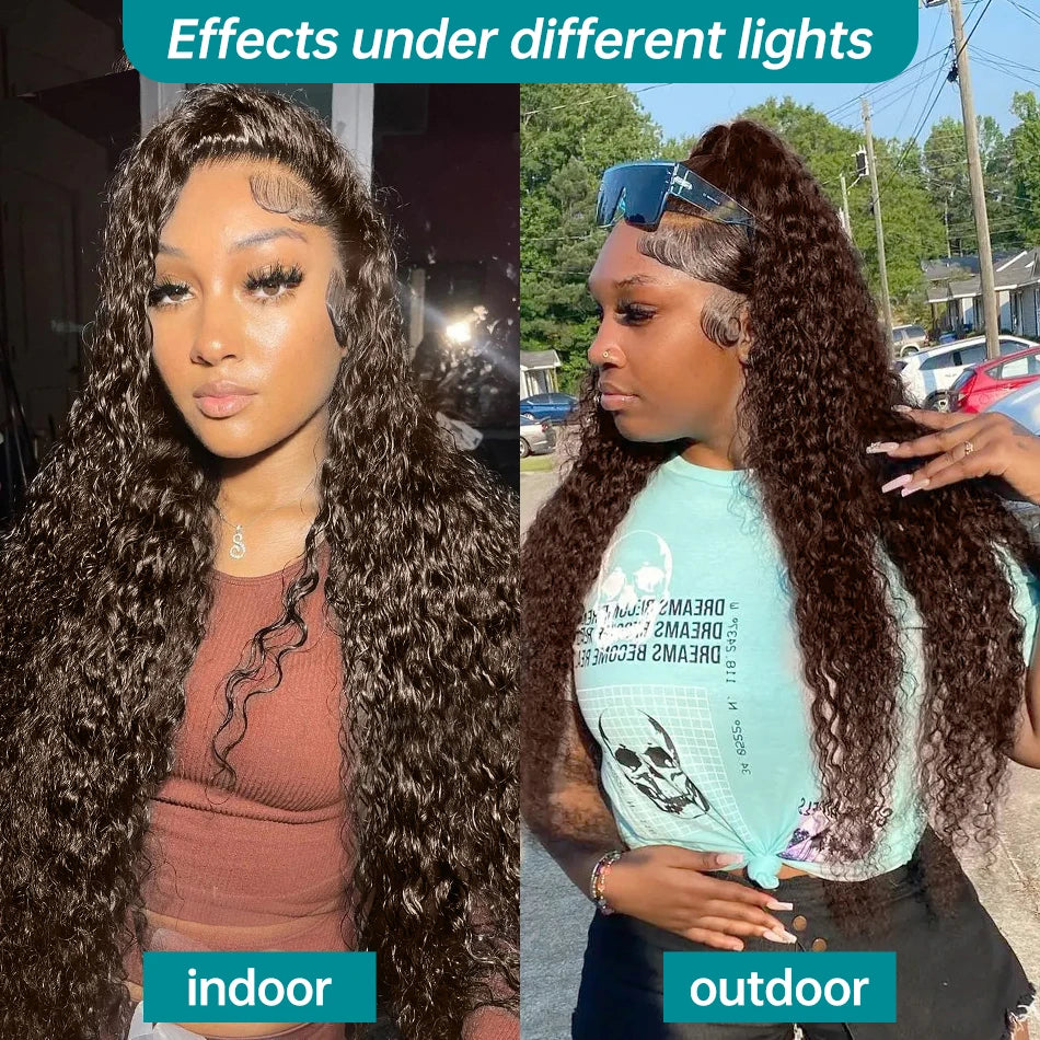 Rosabeauty Chocolate Brown Curly Wigs 13X6 HD Human Hair Lace Frontal Wig 30 32 Inch 13x4 Deep Wave Colored Glueless For Women