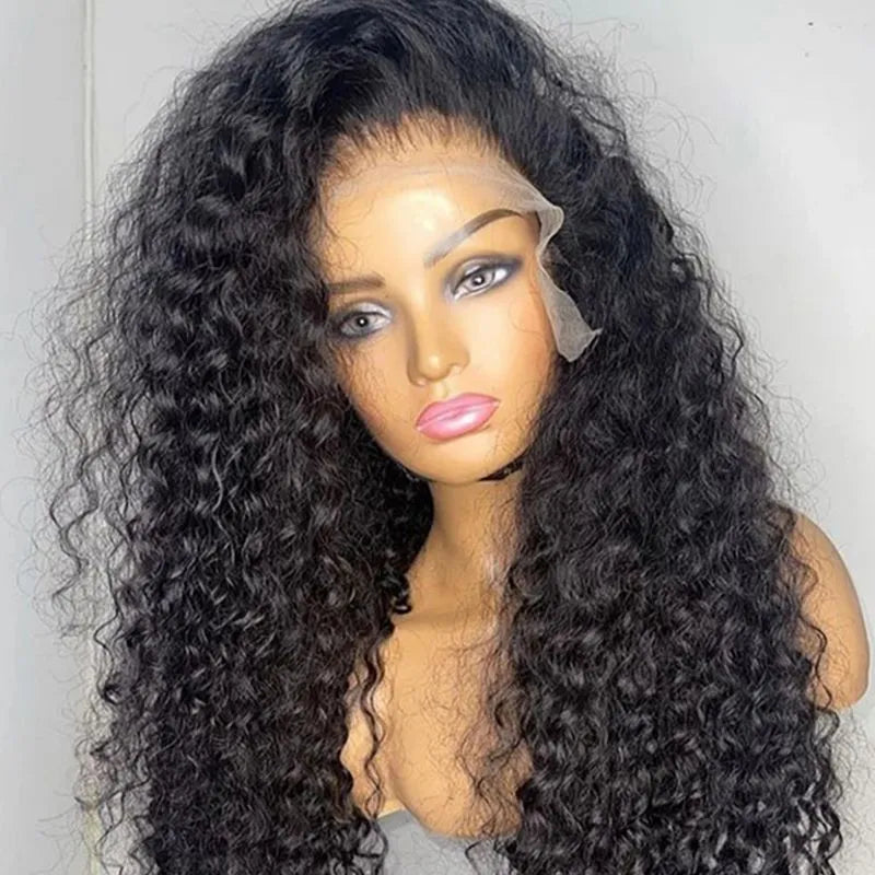 Kinky Curly Pre plucked 180%Density Glueless Deep Lace Front Wig