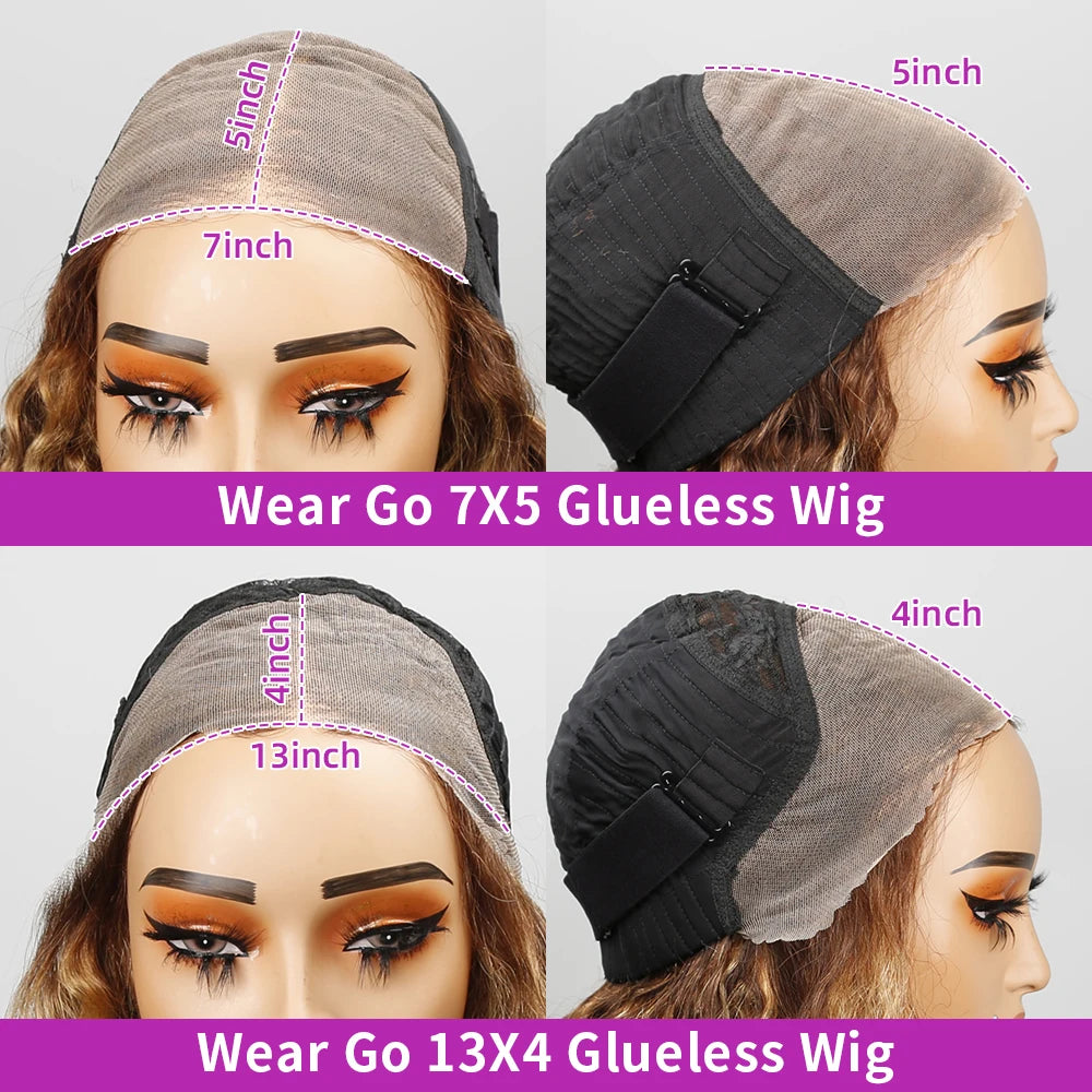 Pre Cut Highlight Curly Human Hair Deep Wave Bleached Wigs