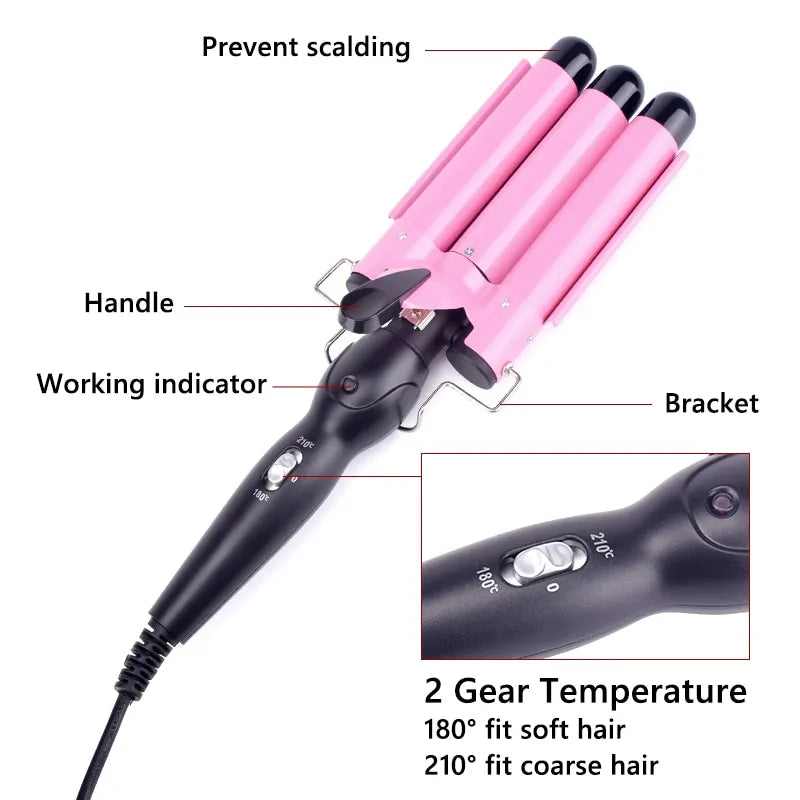 Professional Ceramic Three Tube Curler Portable Beach Wave Water Ripple Shaped Curler Portable Lazy Curler DIY Hairstyle Tool